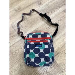 KAVU Crossbody Bag Navy Blue and Teal Polka Dot Print